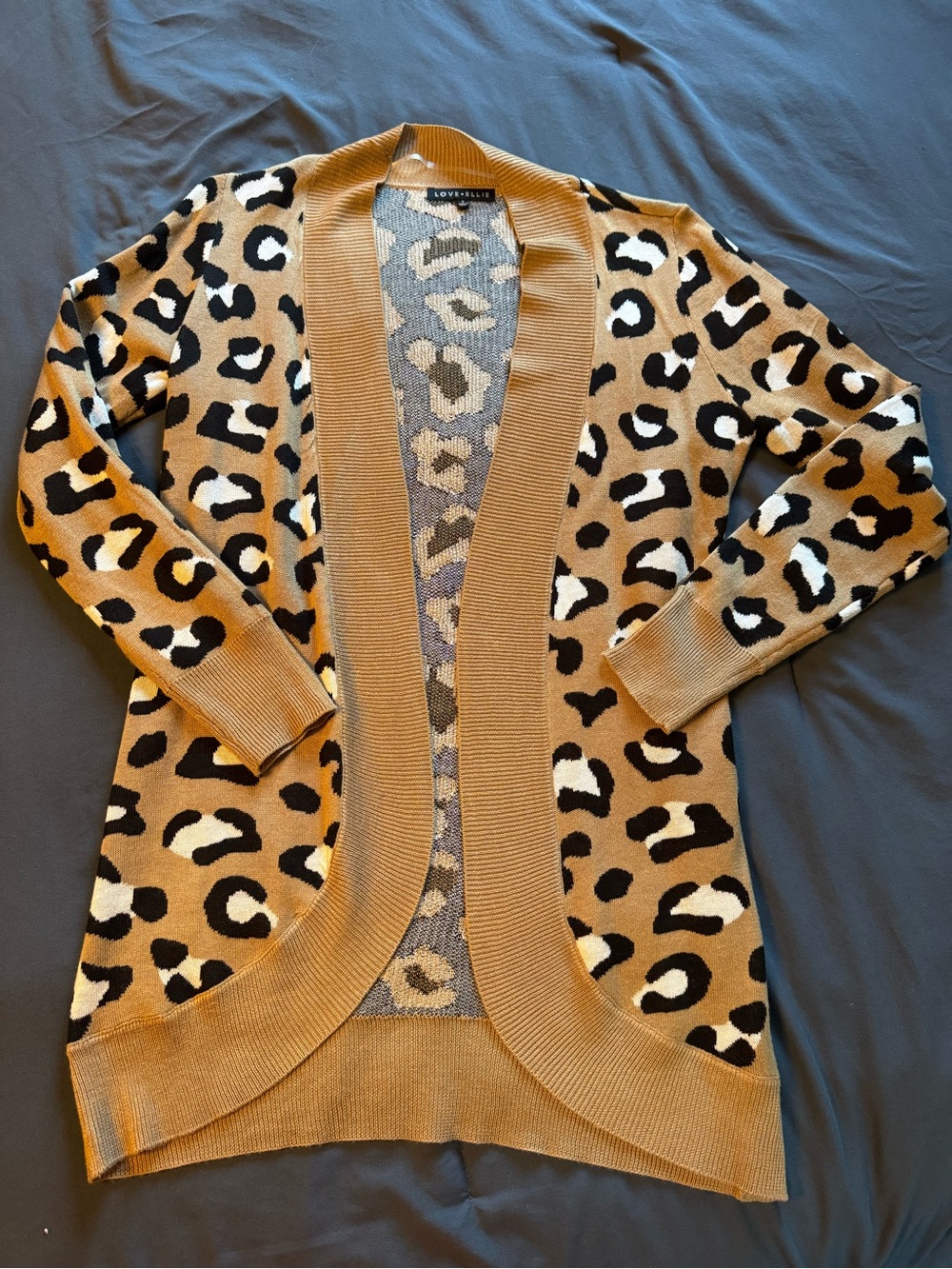 Vici Tan Leopard Open-Front Cardigan with Black & Cream Spots